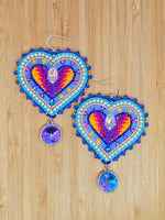 Beaded Heart Earrings - Summer Rain
