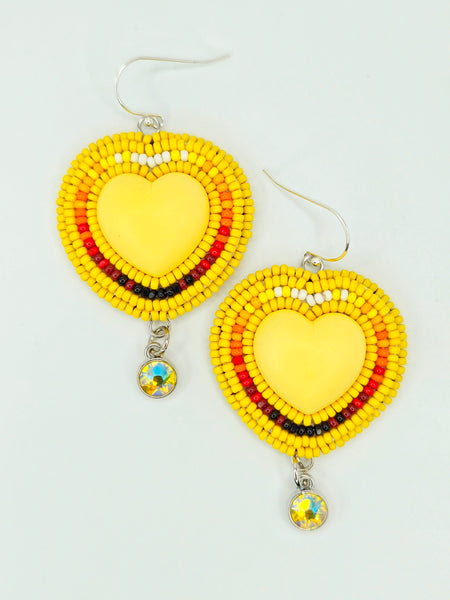 Mini Beaded Heart Earrings - Sunshine