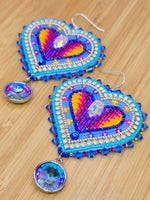 Beaded Heart Earrings - Summer Rain